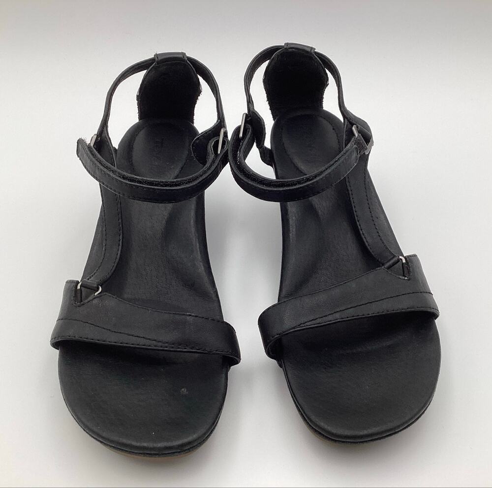 Teva Women's Capri Universal Wedge Sandals Black Leather Strappy Comfort Sz 9.5